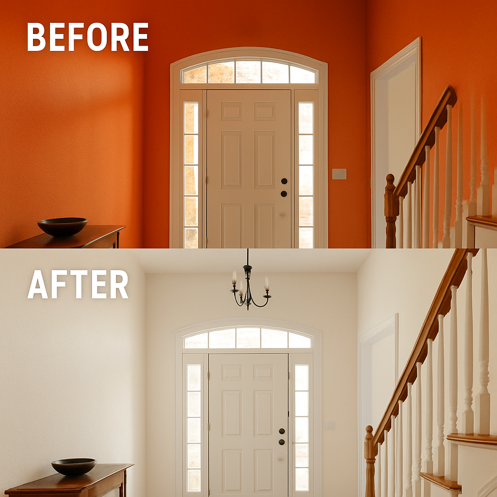 Hallway repaint — before and after