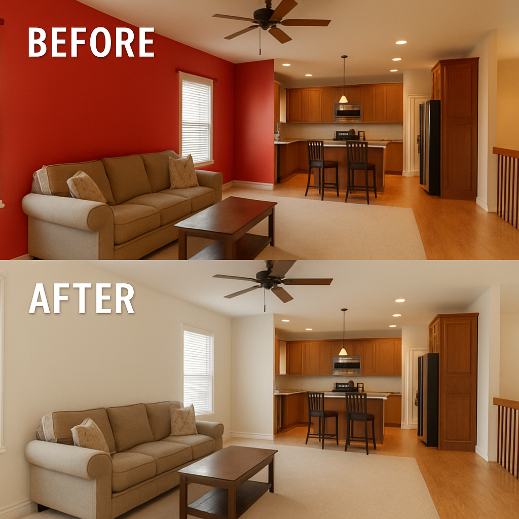 Living room accent wall — before and after