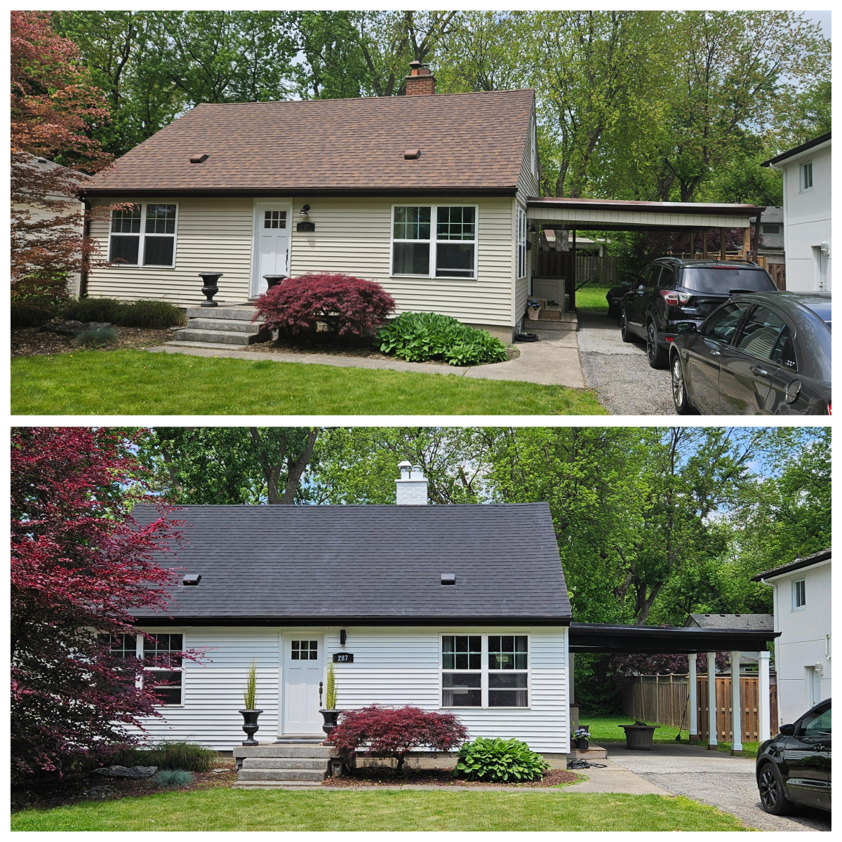 Exterior house repaint — before and after